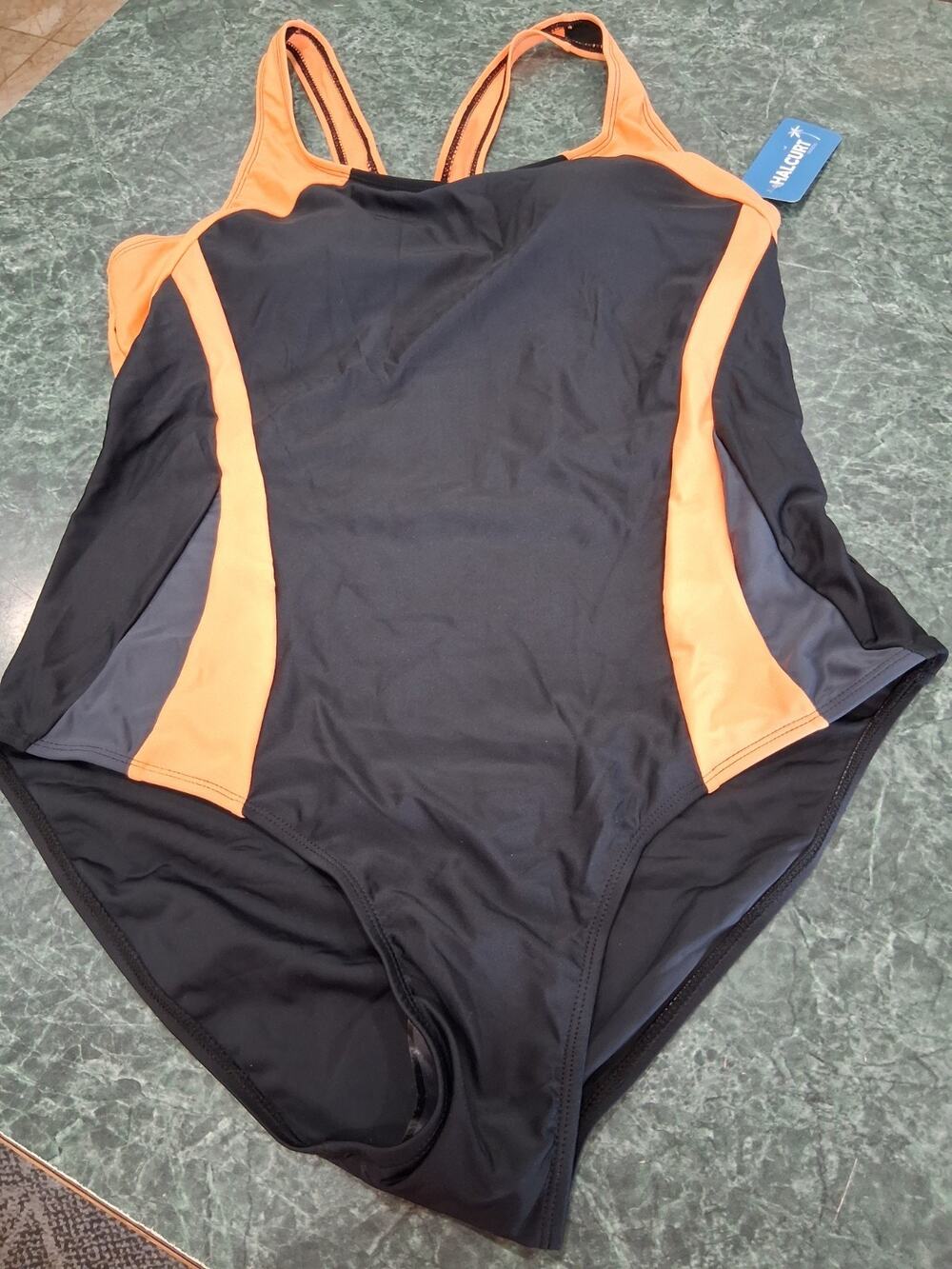 Nwt Halcurt One Piece Swimsuit Sz XL Black Orange Back Cutout Bathing Swim Suit